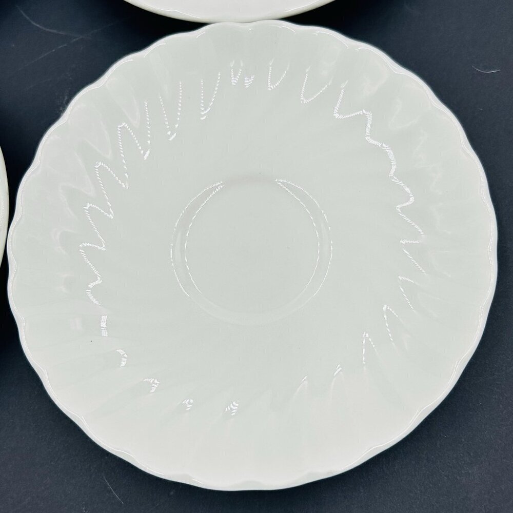 Johnson Brothers White Regency Swirl Ironstone Teacup Saucers England Set Of 4 - Picture 4 of 13
